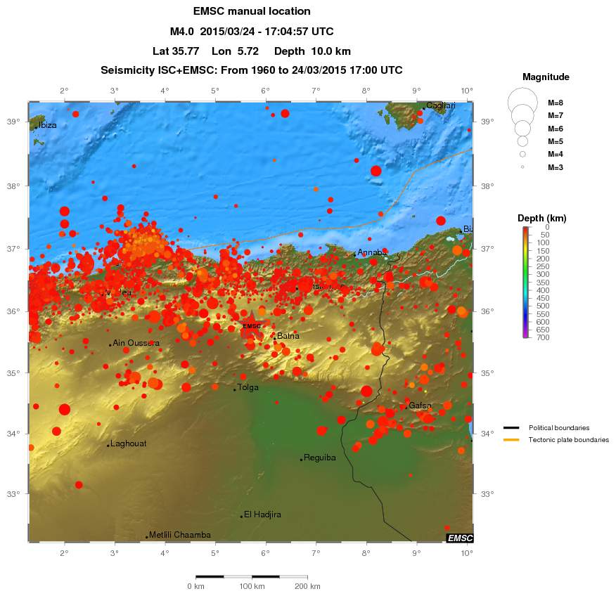 regional depth historical seismicity