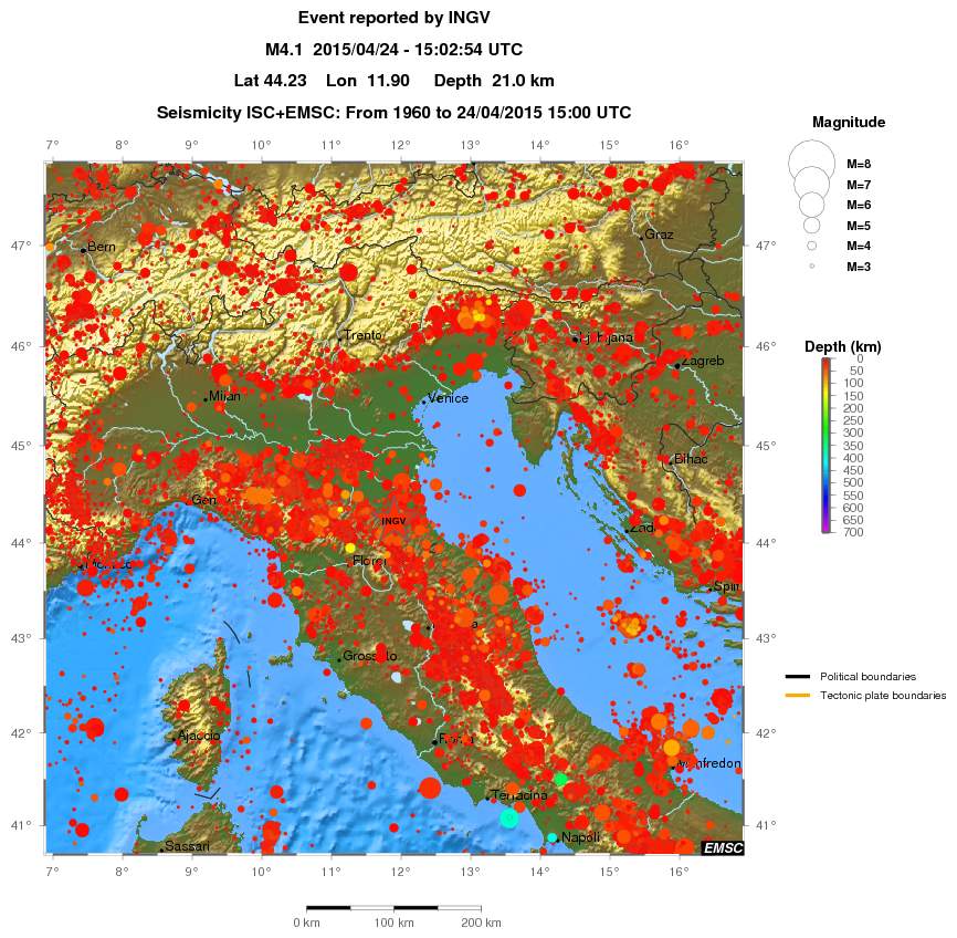 regional depth historical seismicity