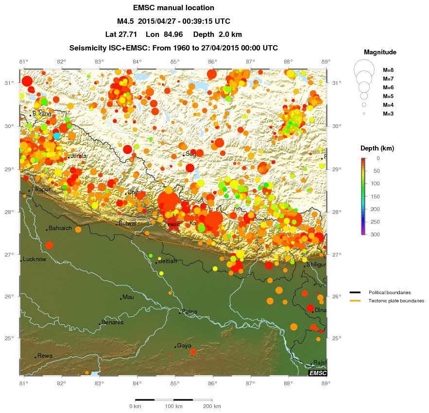 regional depth historical seismicity