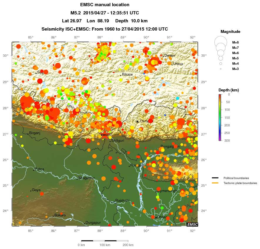 regional depth historical seismicity