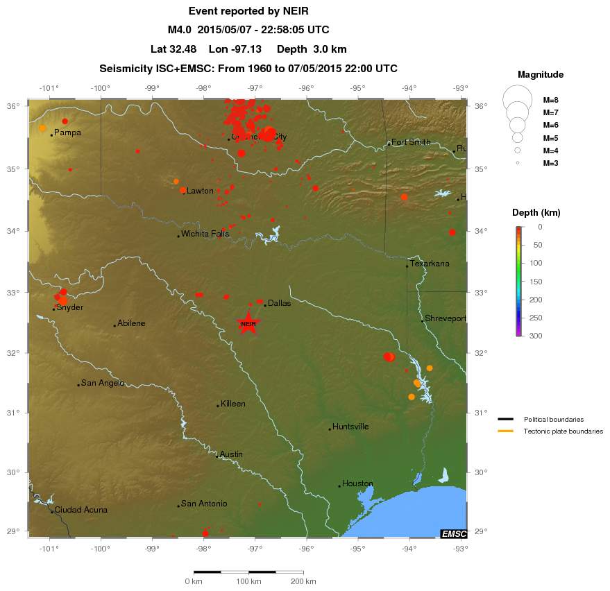regional depth historical seismicity