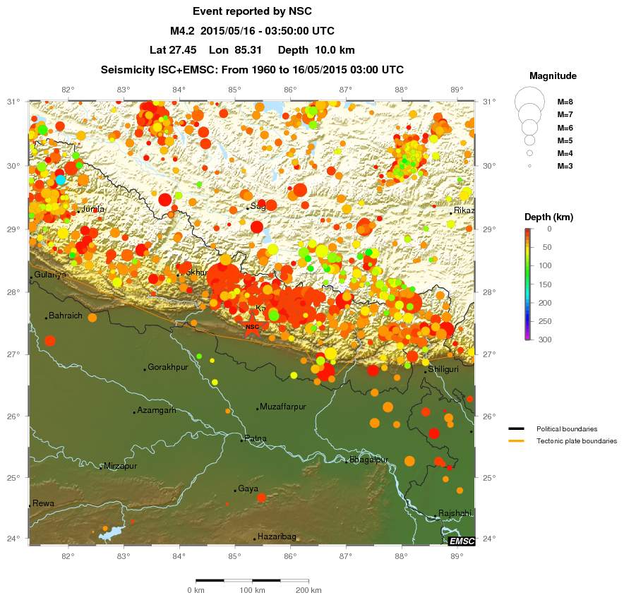regional depth historical seismicity
