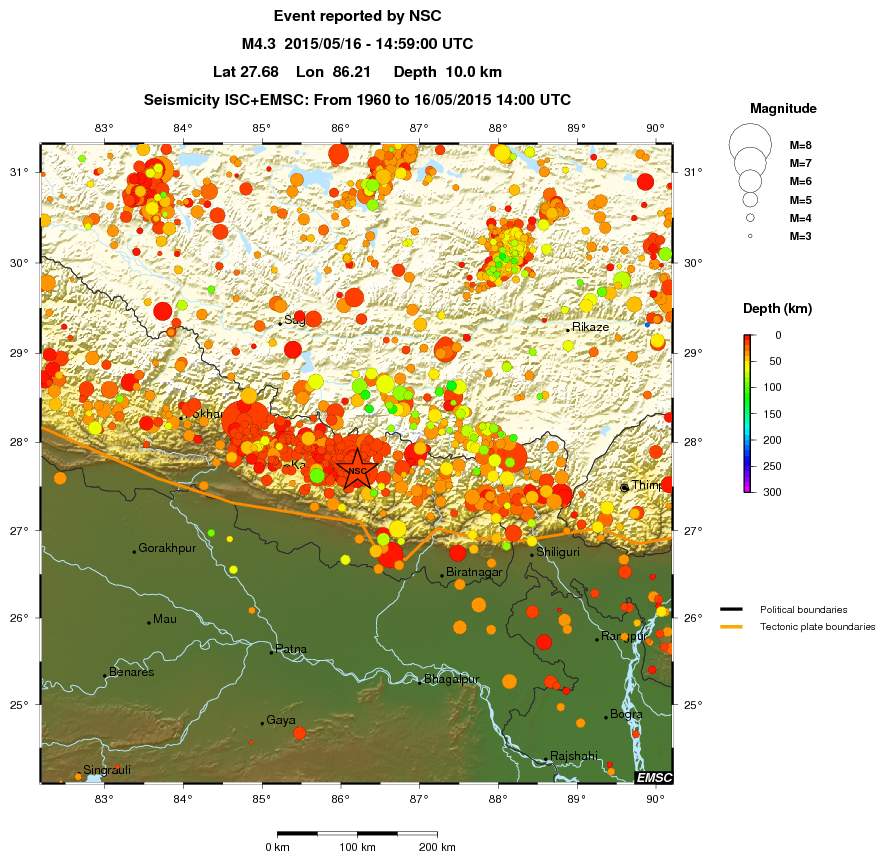 regional depth historical seismicity