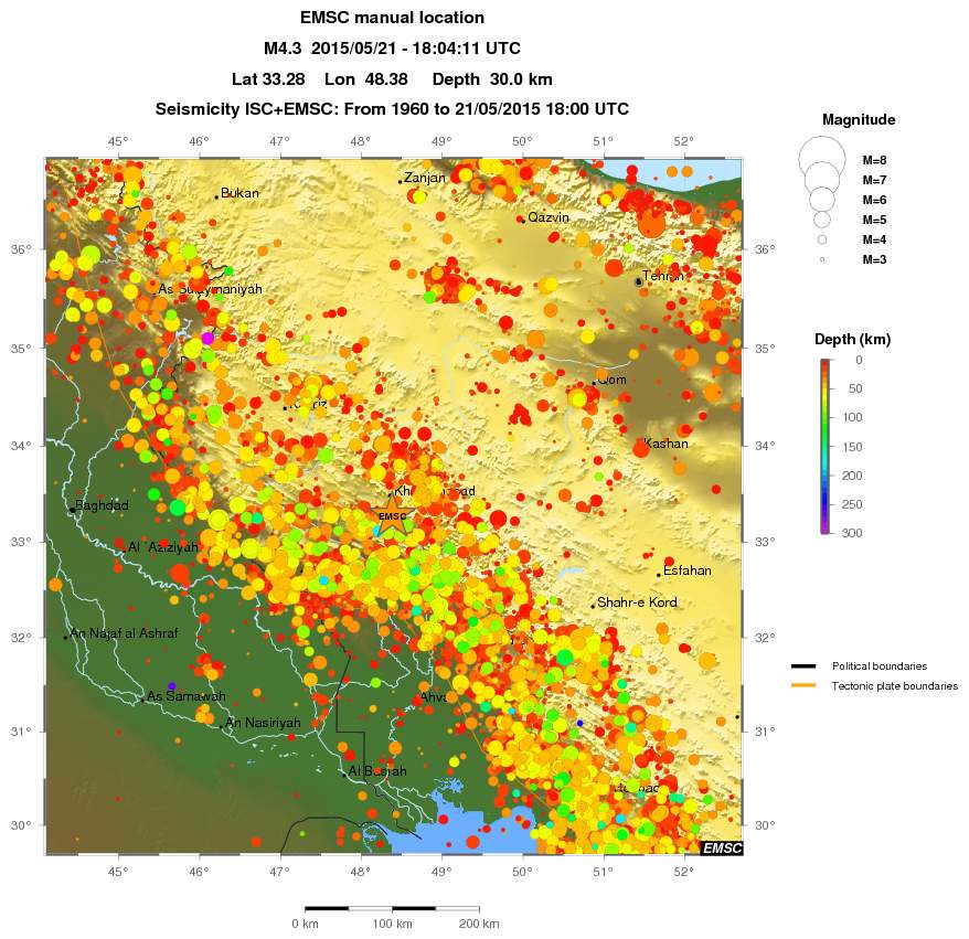 regional depth historical seismicity
