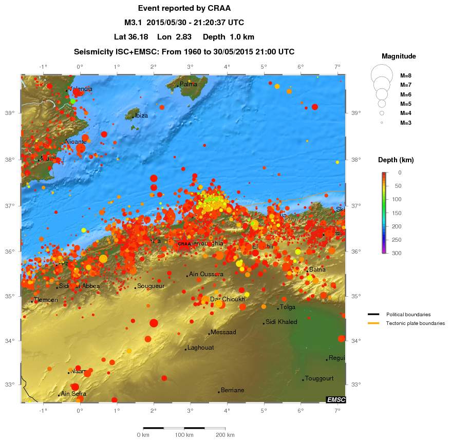 regional depth historical seismicity