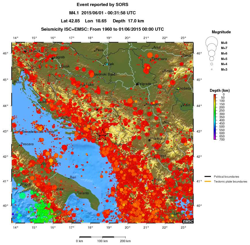 regional depth historical seismicity