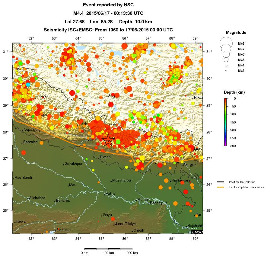 regional depth historical seismicity
