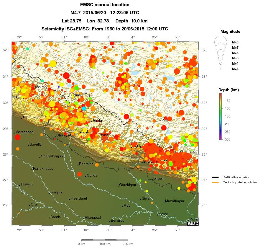 regional depth historical seismicity