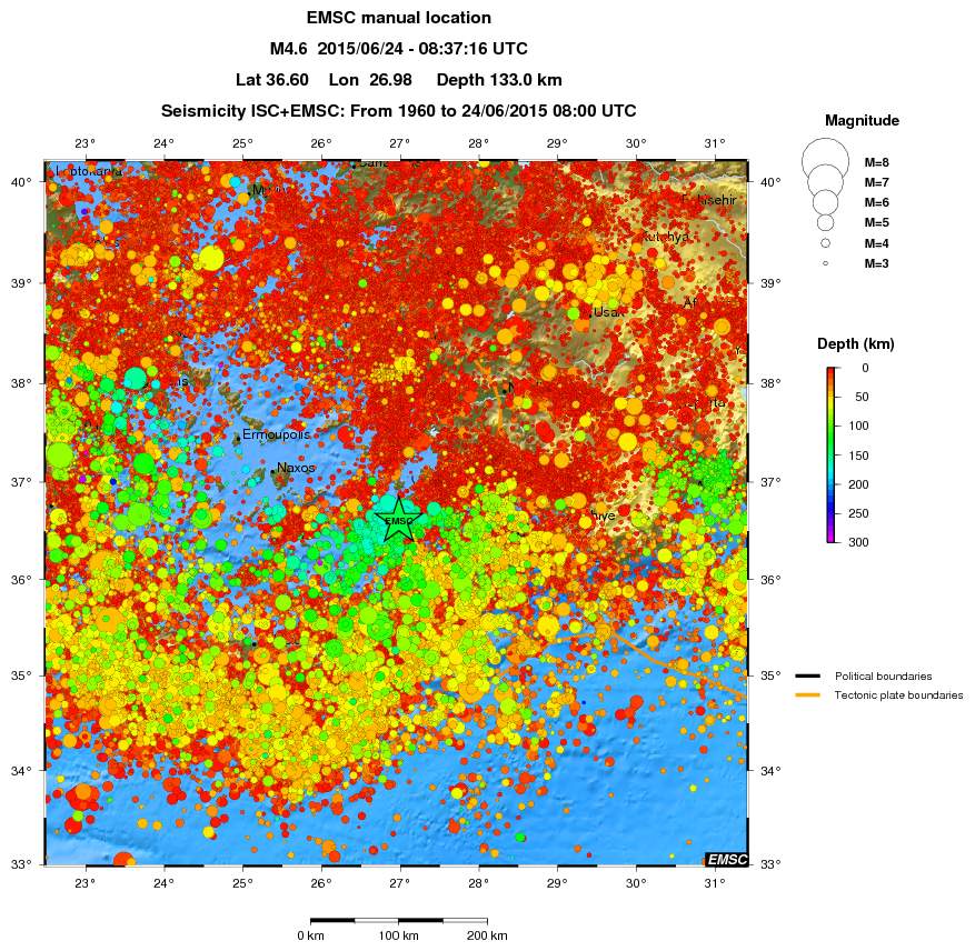 regional depth historical seismicity