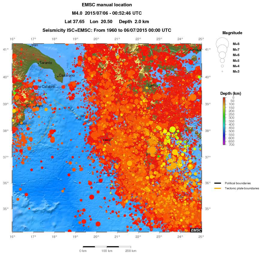 regional depth historical seismicity