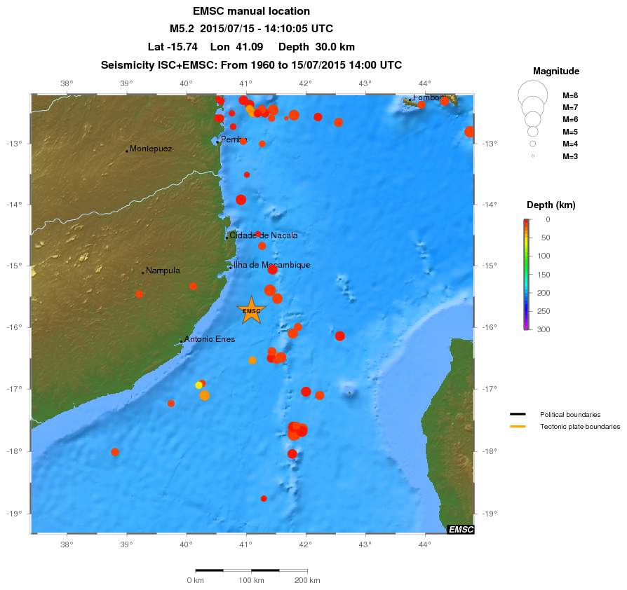 regional depth historical seismicity