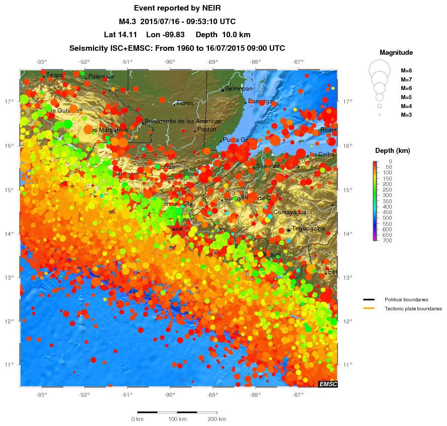 regional depth historical seismicity