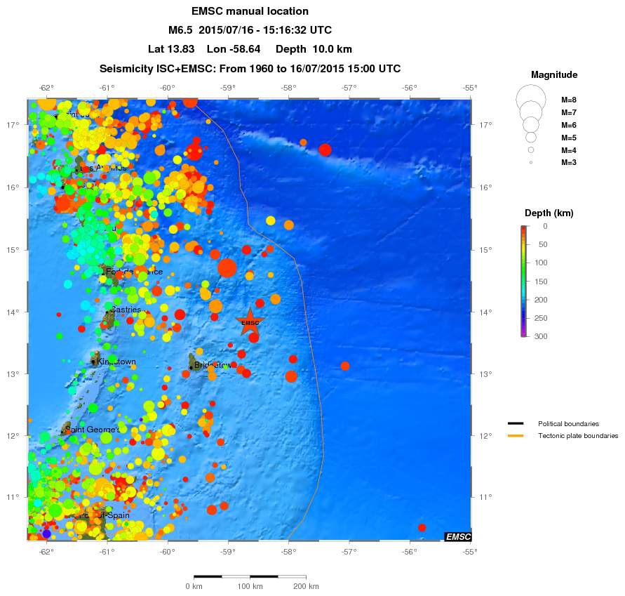 regional depth historical seismicity