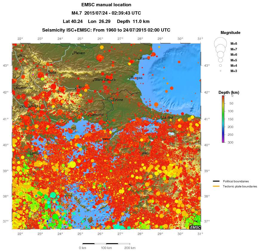 regional depth historical seismicity