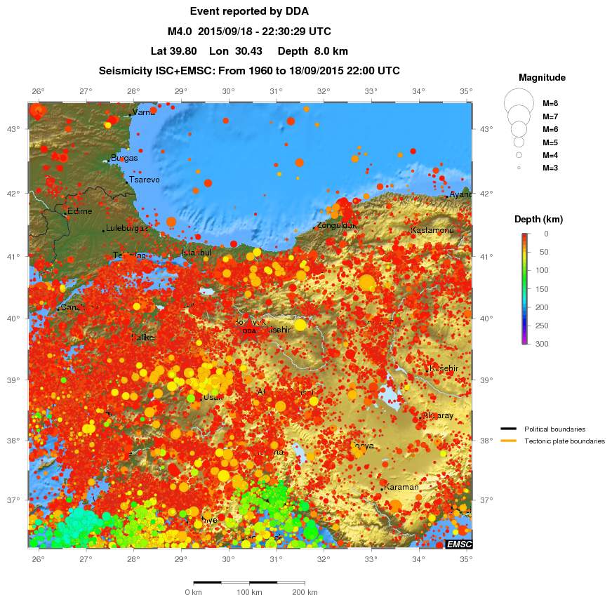 regional depth historical seismicity