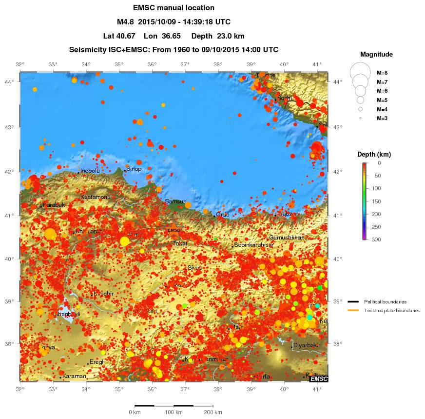 regional depth historical seismicity