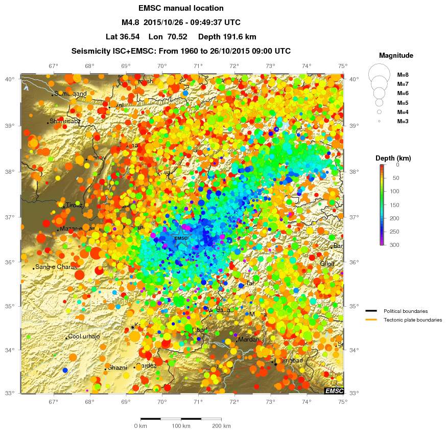 regional depth historical seismicity