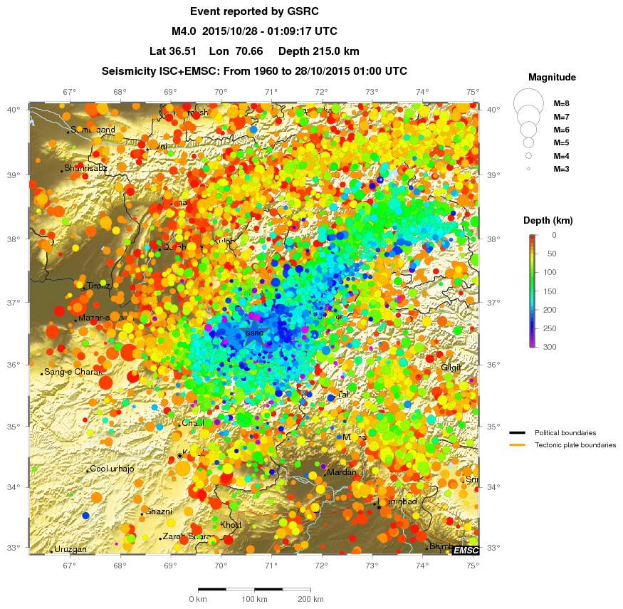 regional depth historical seismicity