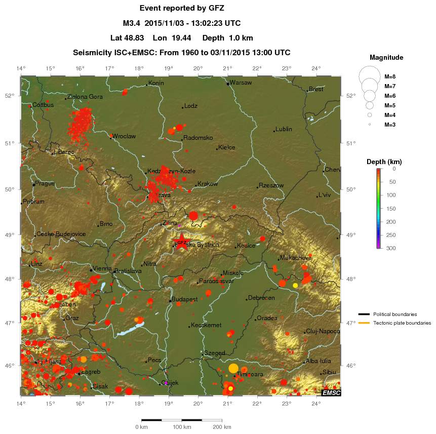 regional depth historical seismicity