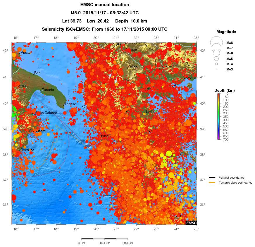 regional depth historical seismicity