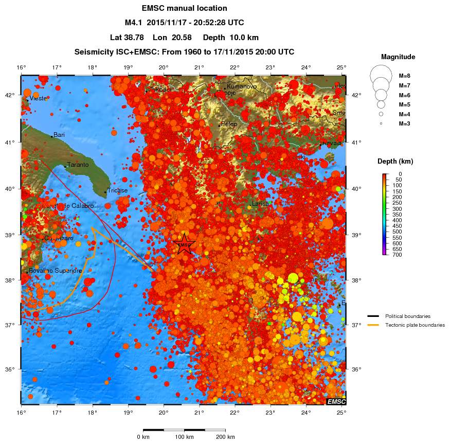 regional depth historical seismicity