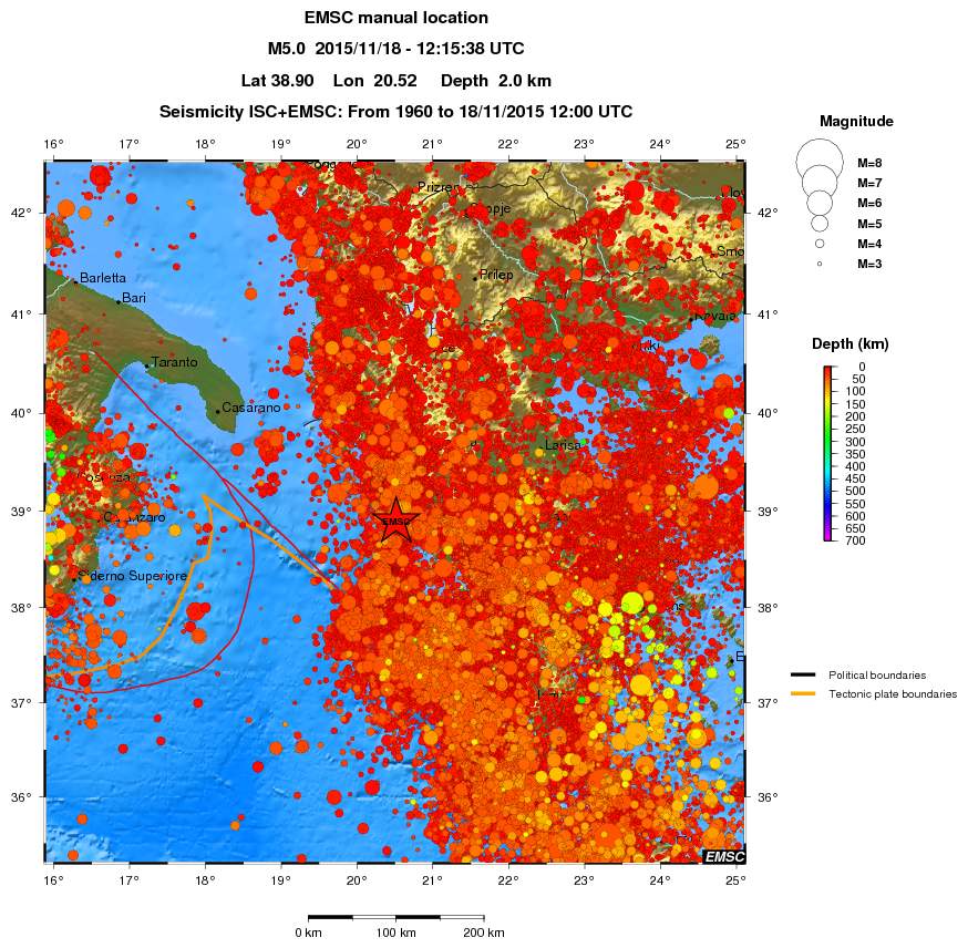regional depth historical seismicity