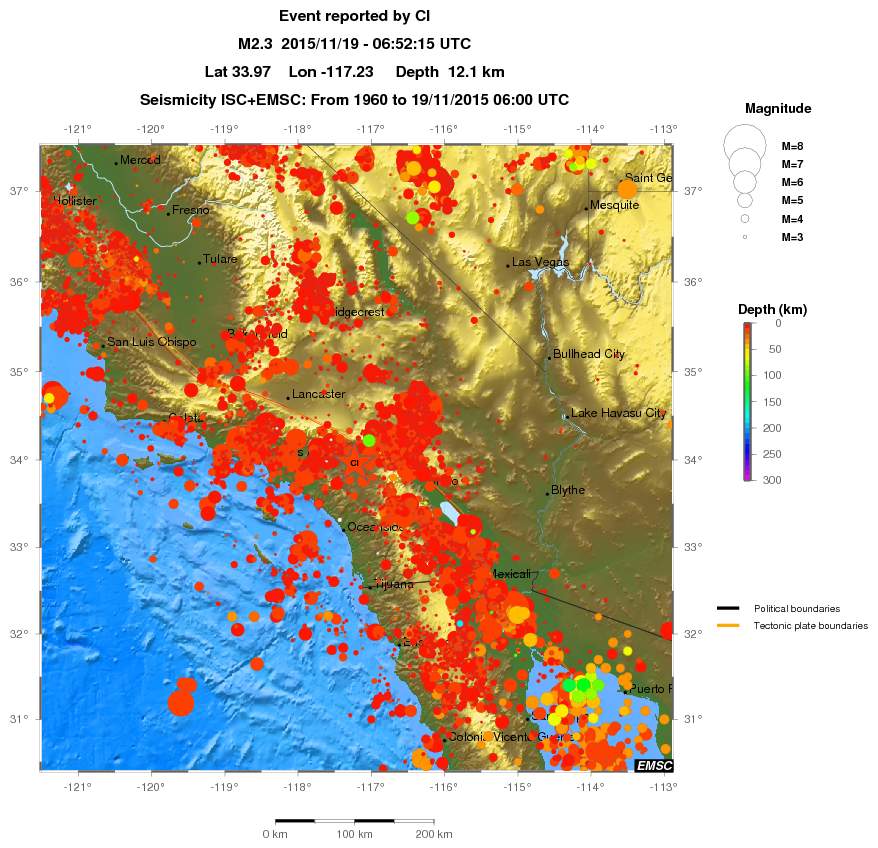 regional depth historical seismicity