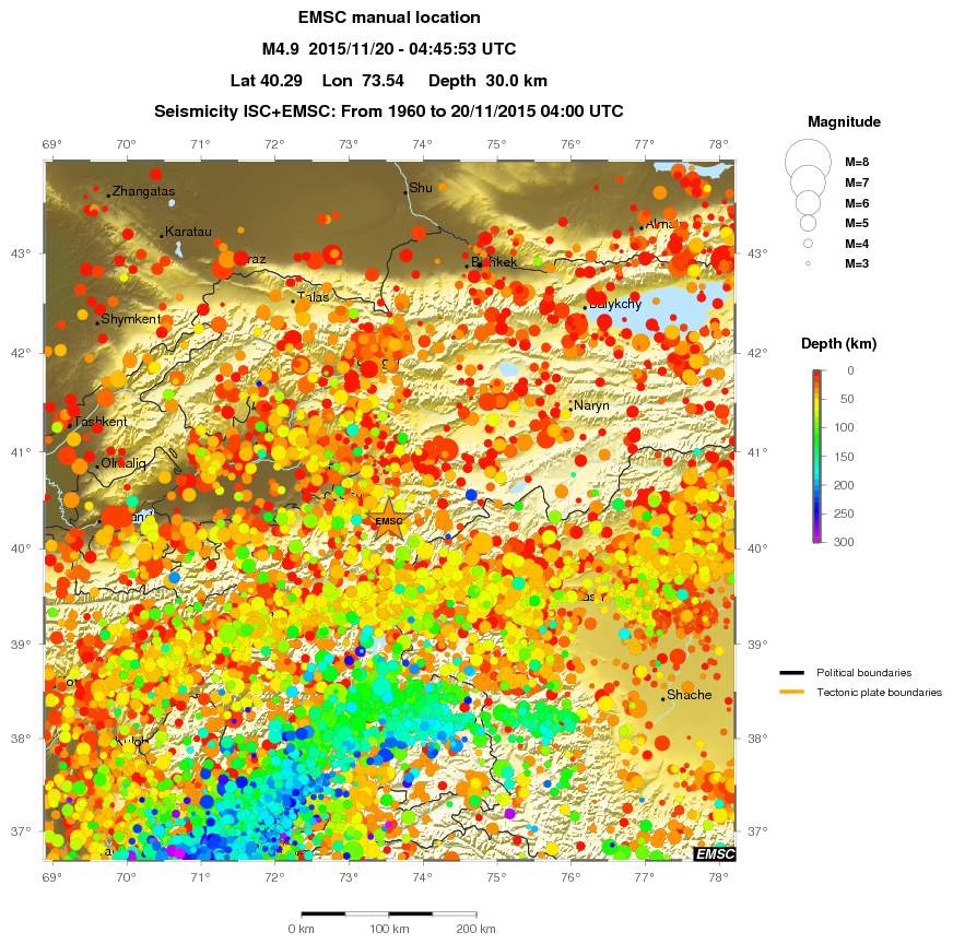 regional depth historical seismicity