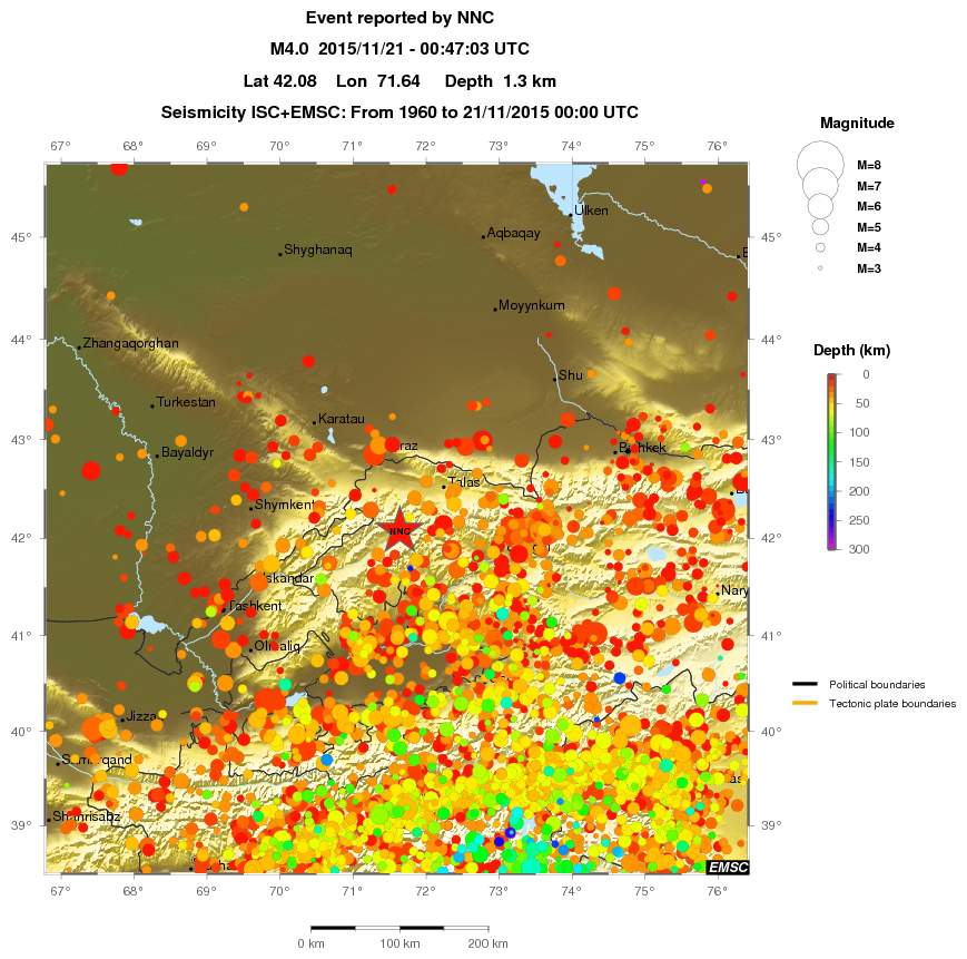 regional depth historical seismicity