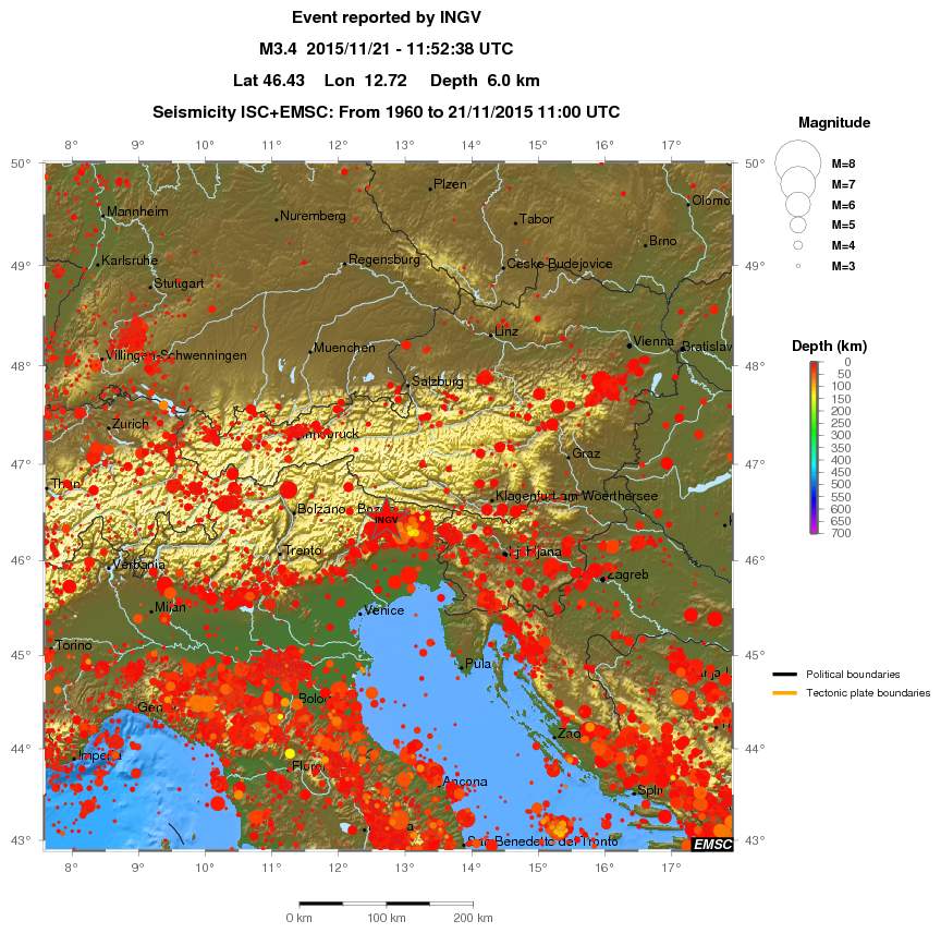 regional depth historical seismicity