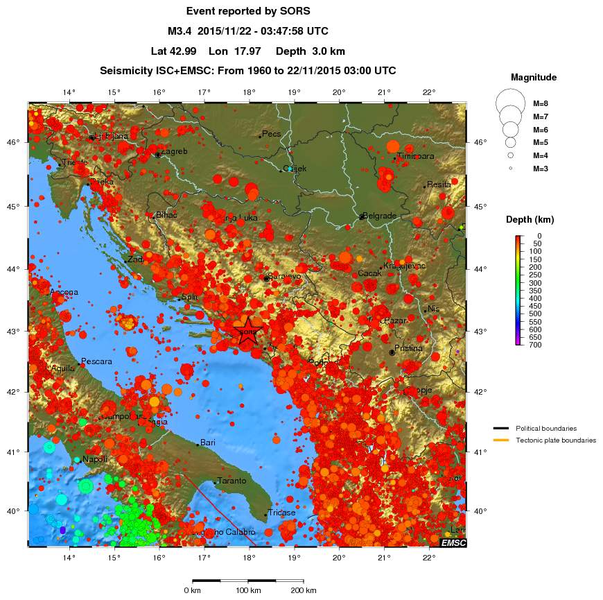 regional depth historical seismicity
