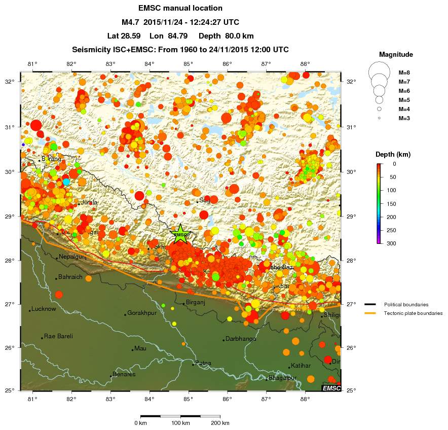 regional depth historical seismicity