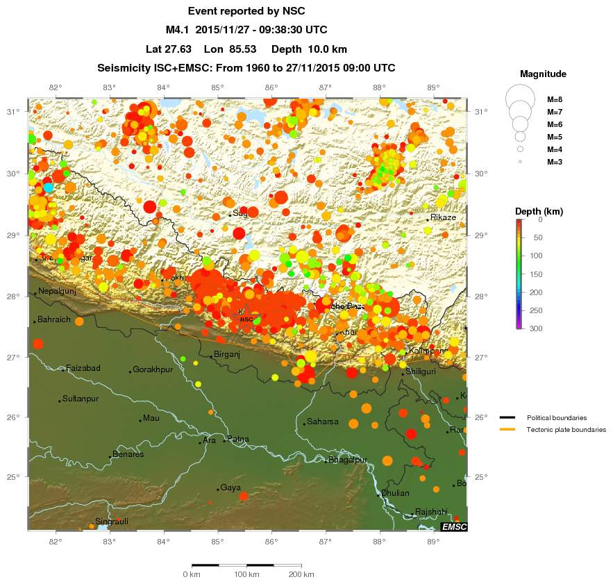 regional depth historical seismicity