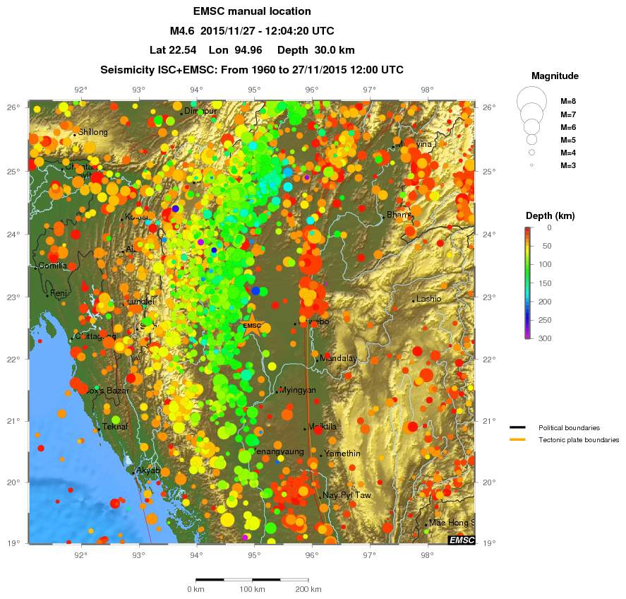 regional depth historical seismicity