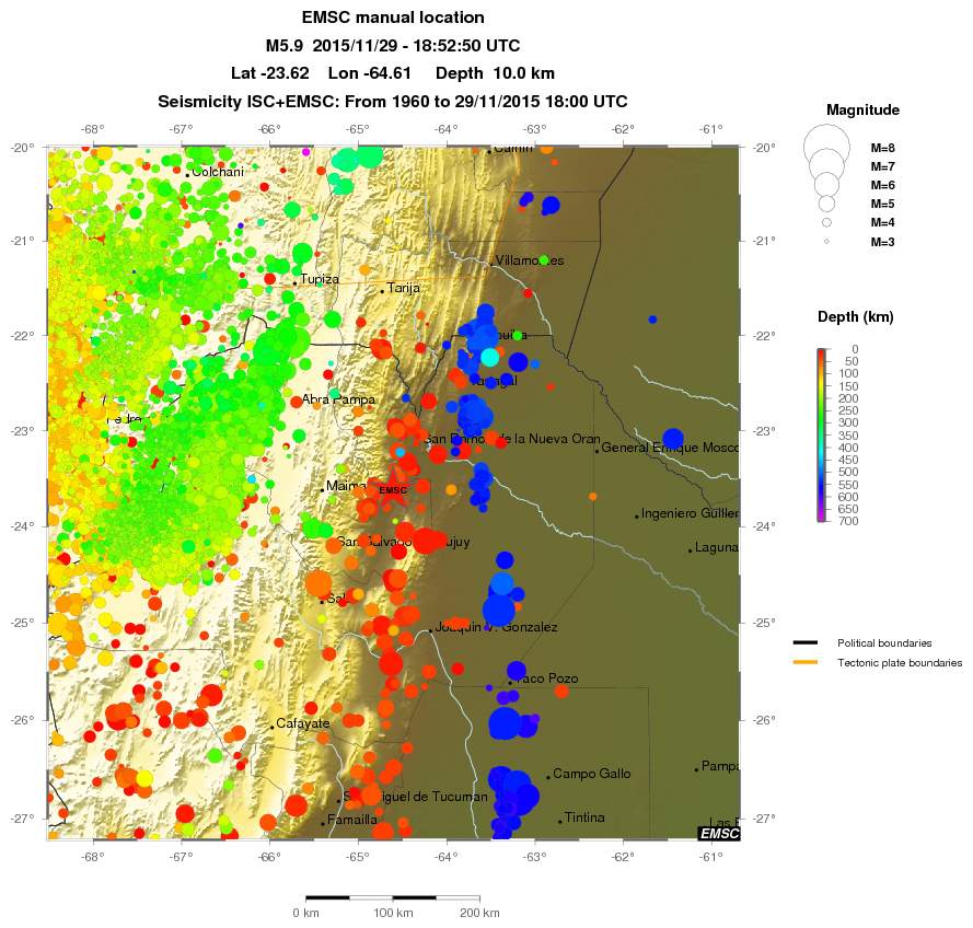 regional depth historical seismicity