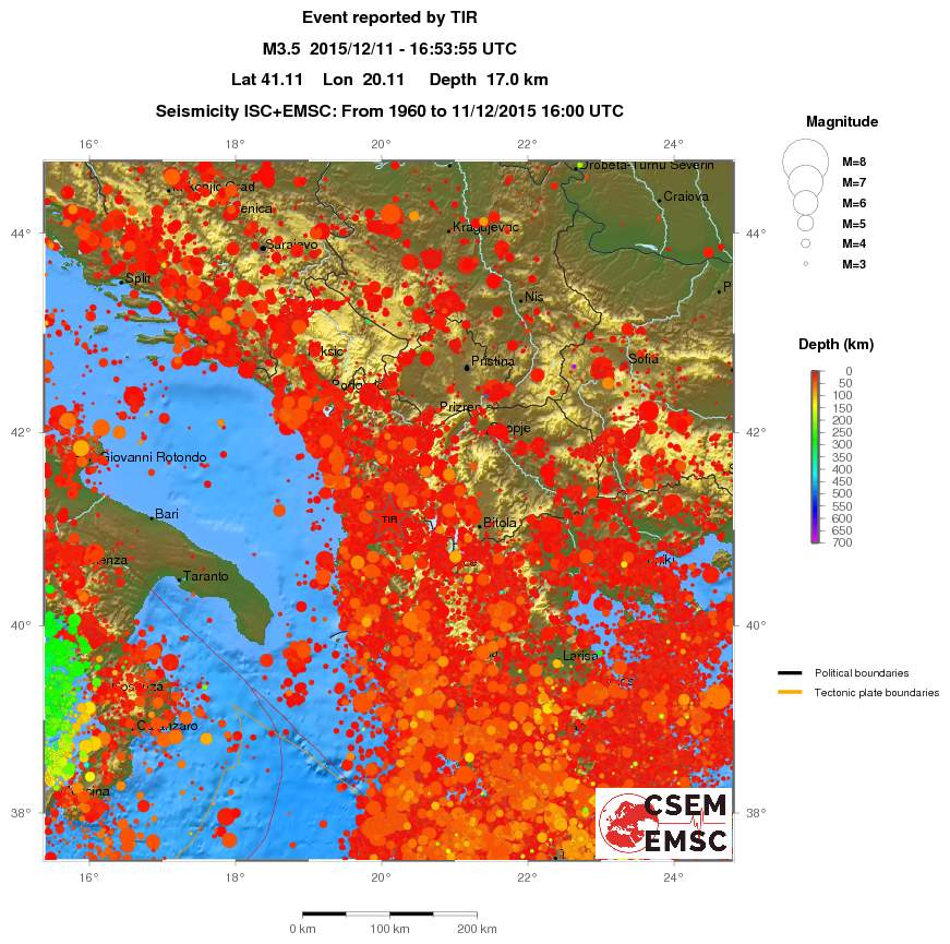 regional depth historical seismicity
