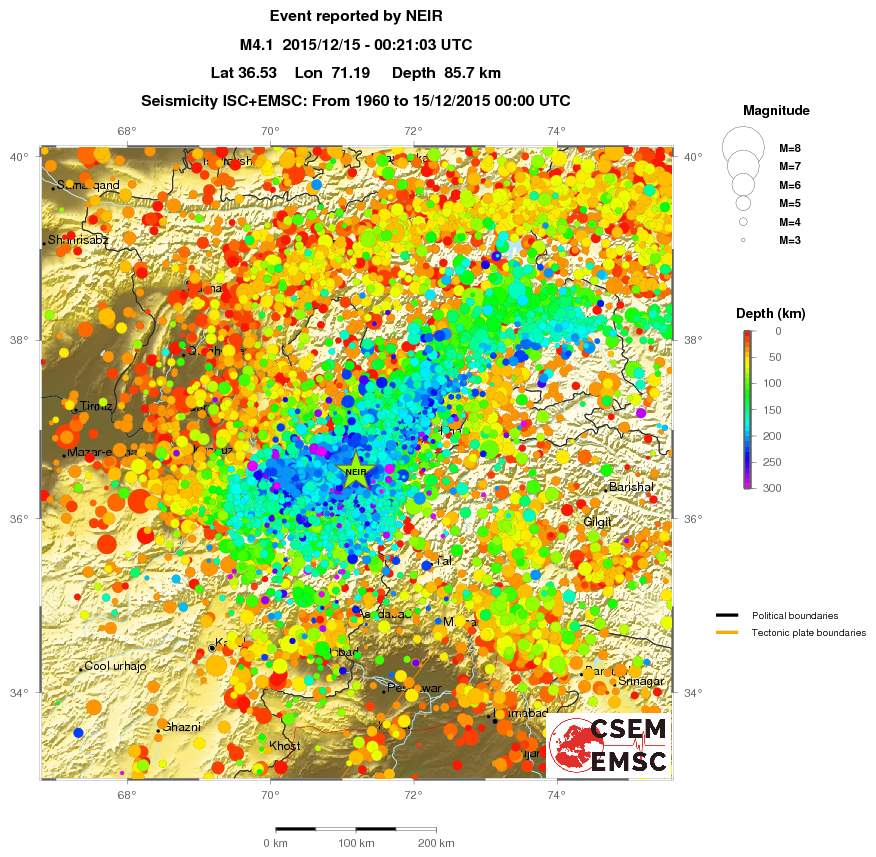 regional depth historical seismicity