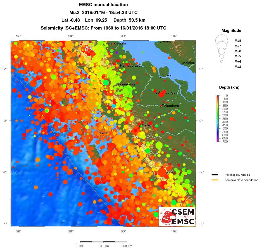 regional depth historical seismicity