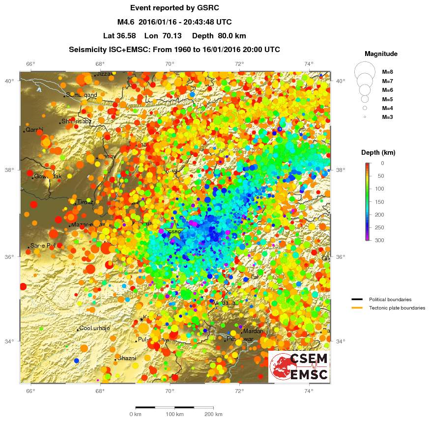 regional depth historical seismicity