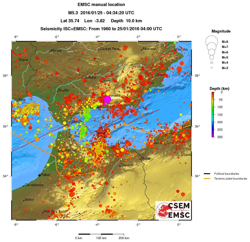 regional depth historical seismicity