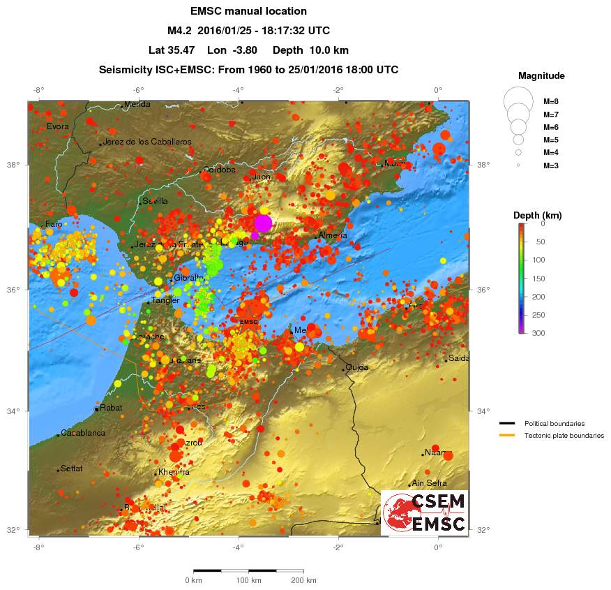 regional depth historical seismicity