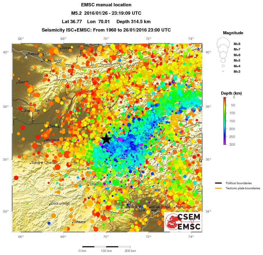 regional depth historical seismicity