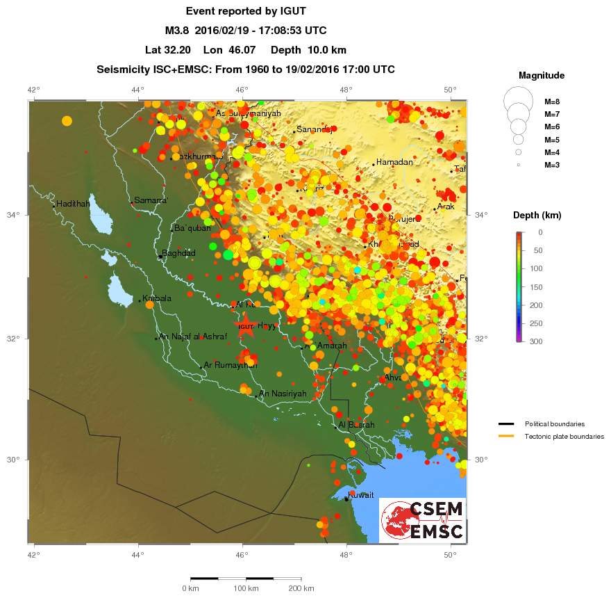 regional depth historical seismicity