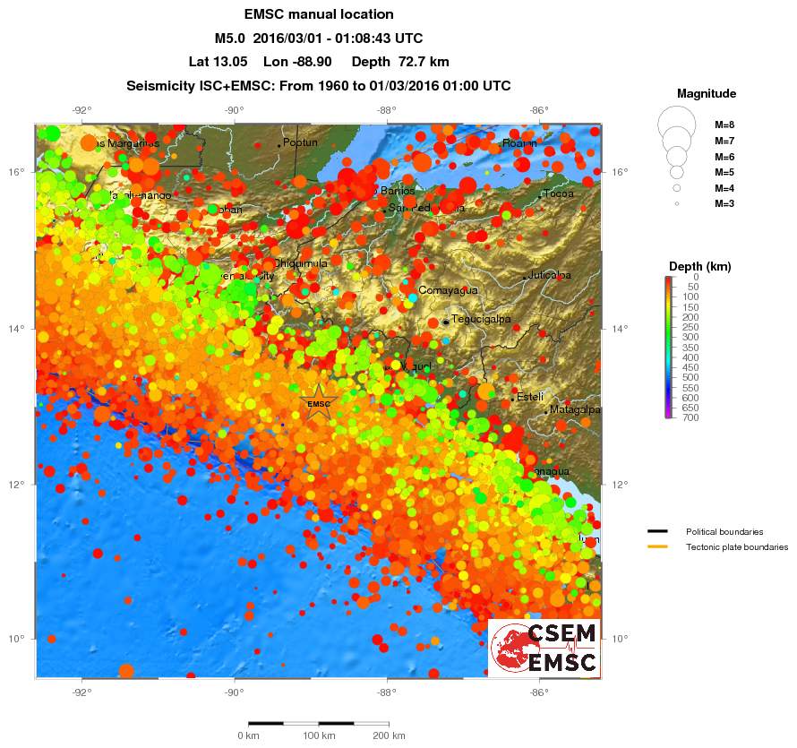 regional depth historical seismicity