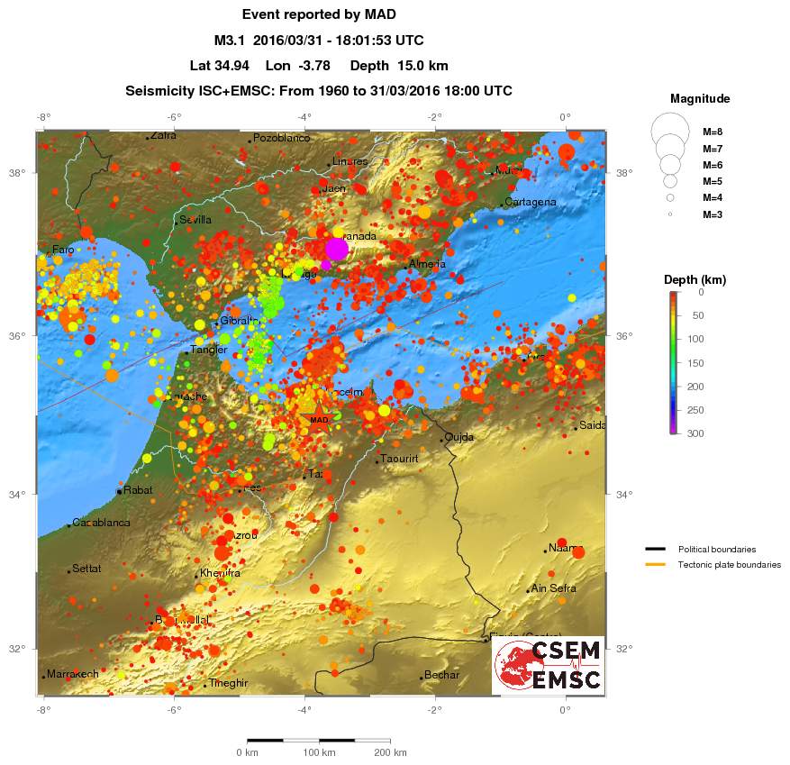 regional depth historical seismicity