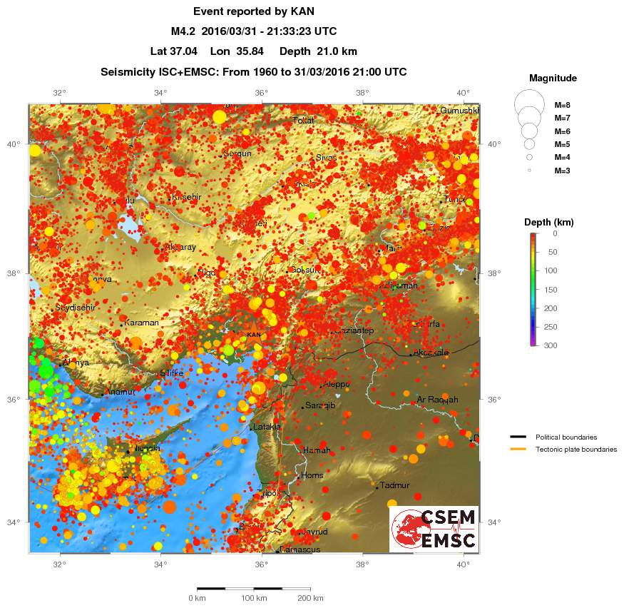 regional depth historical seismicity