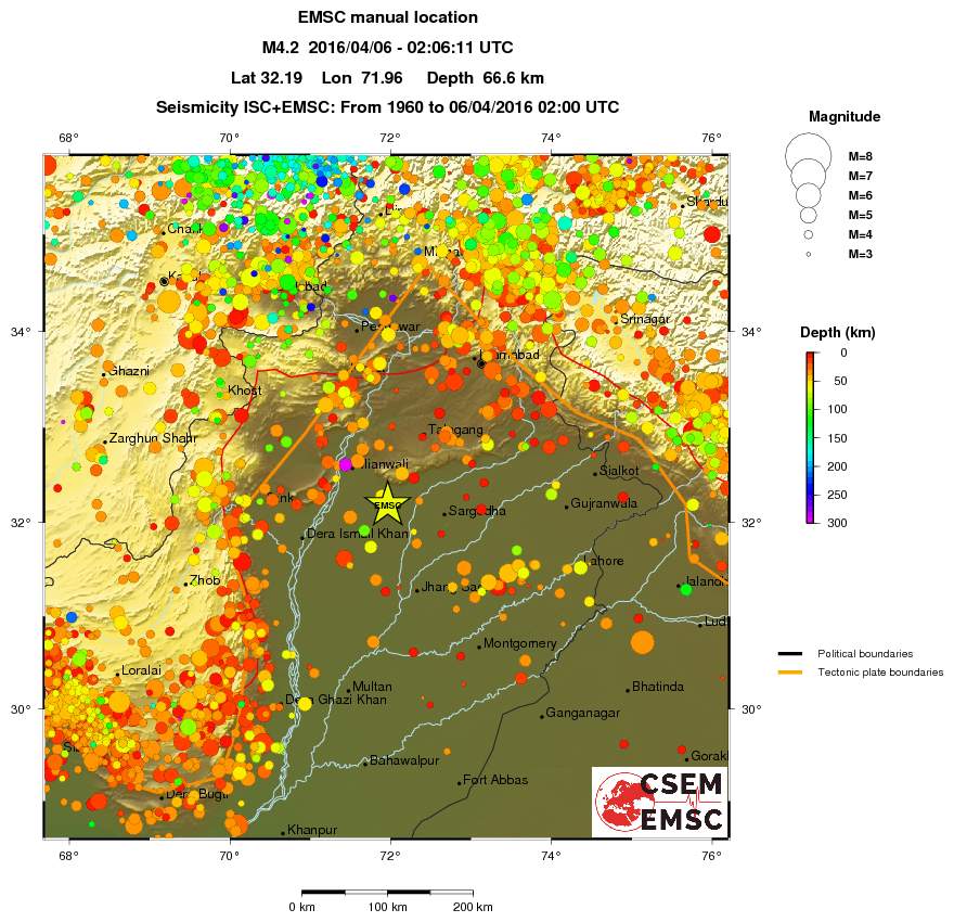 regional depth historical seismicity