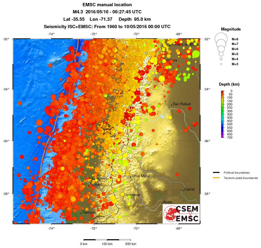 regional depth historical seismicity