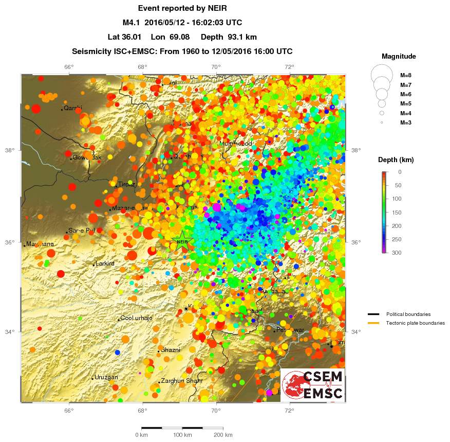 regional depth historical seismicity