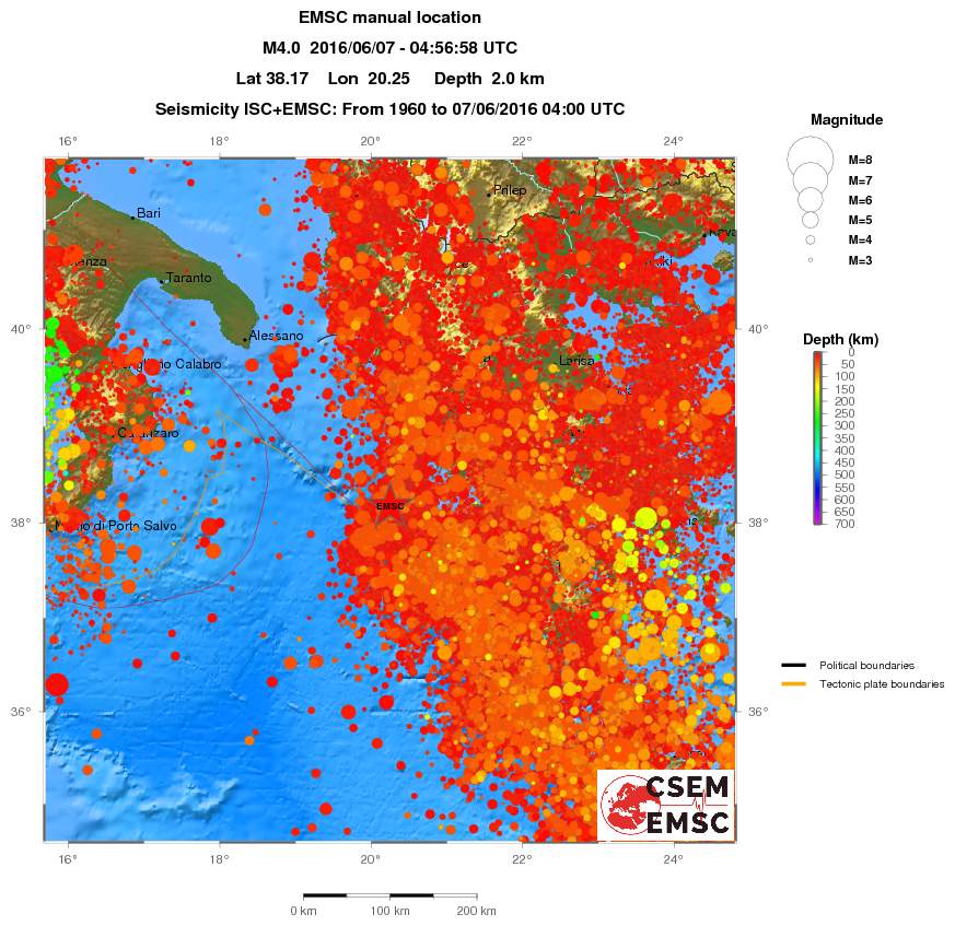 regional depth historical seismicity